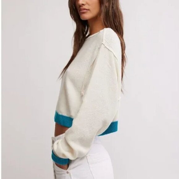 new FREE PEOPLE We The Free Into The Blue Pullover / Blue Combo - Picture 4 of 4